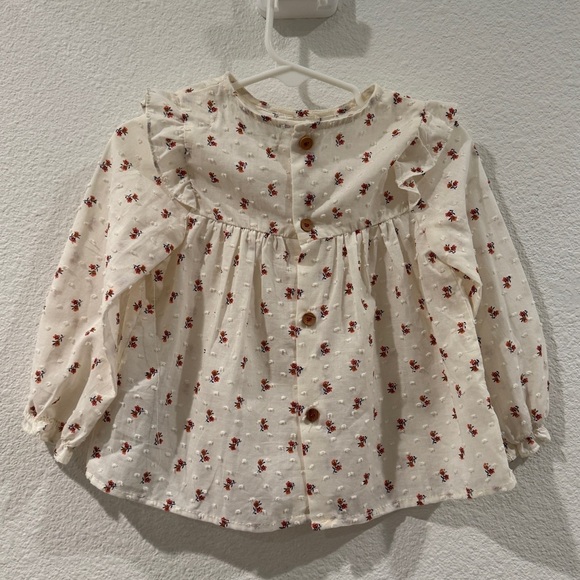 Zara Cream Dainty Floral Pintuck Pleat Swiss Dot Prairie Boho Top 12-18 Months - Picture 8 of 14